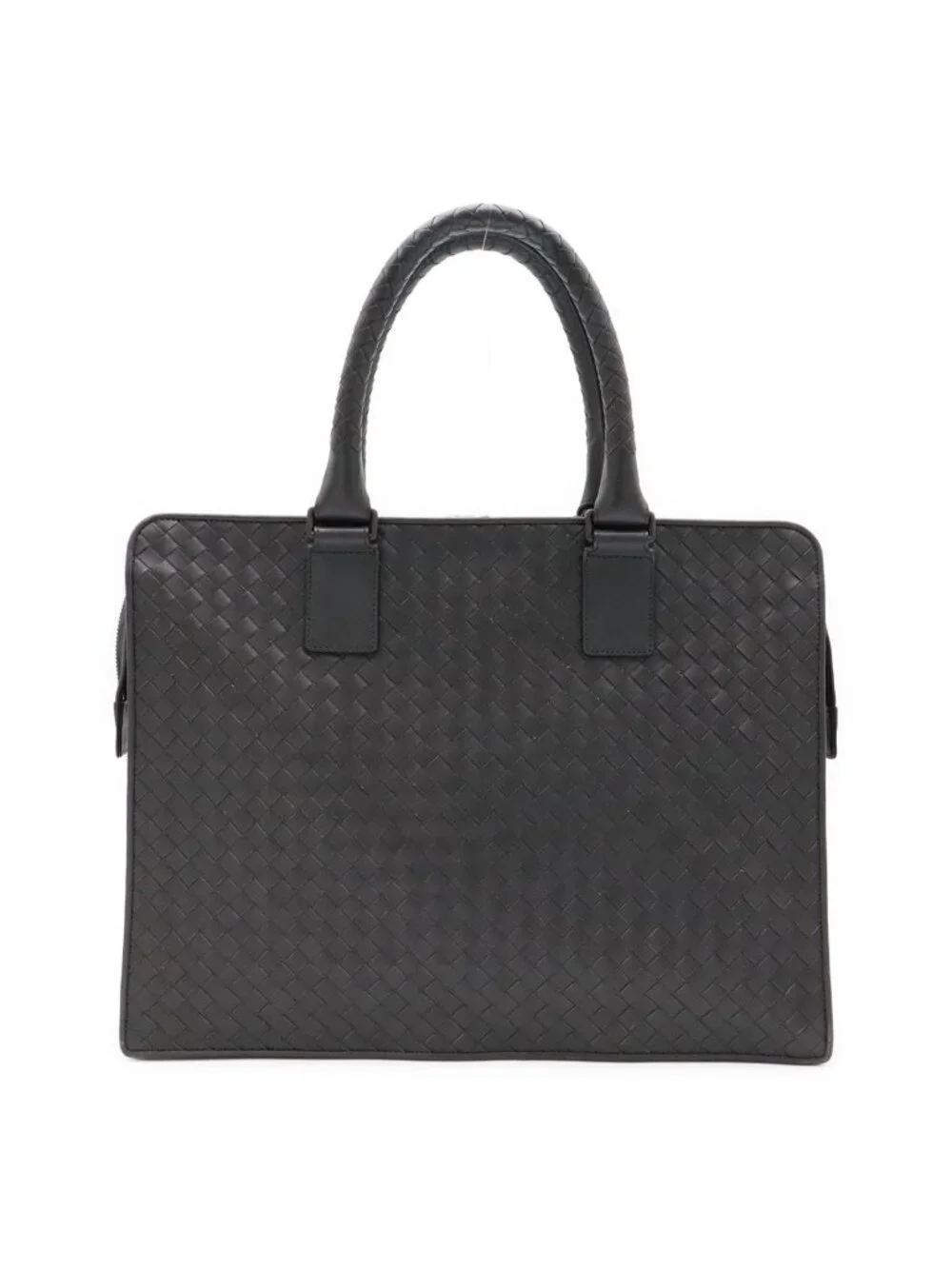 Bottega Veneta Intrecciato Business Briefcase Documents Purse Leather Gray